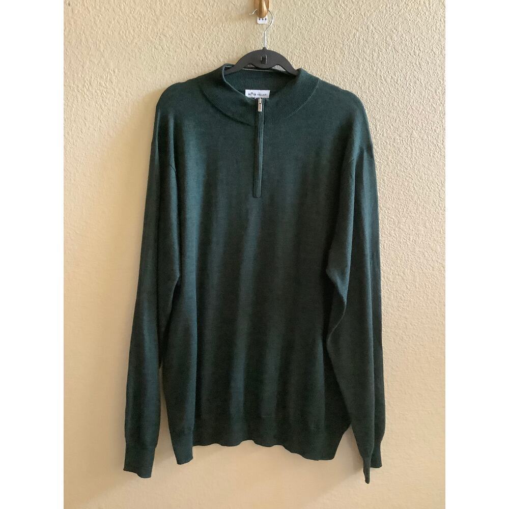 Peter Millar Men's Green Wool Blend Lightweight Quarter‎ Zip Sweater Sz XL
